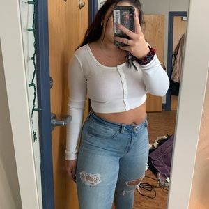 White ribbed long sleeve crop top F21